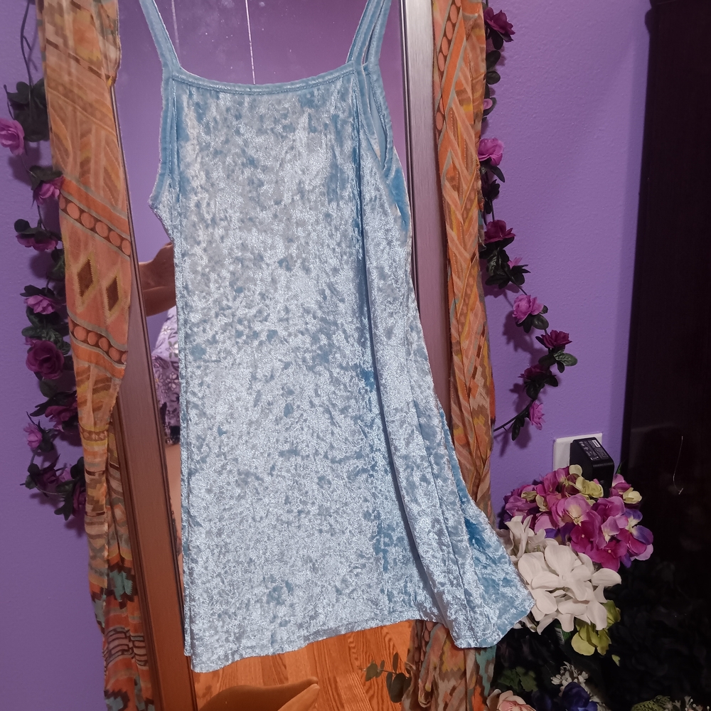 Kids Casual Blue Velvet Dress